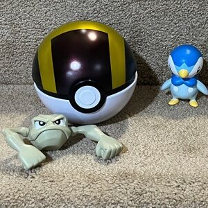 Pokemon Figure Piplup & Geodude & Metal ball lot of 3